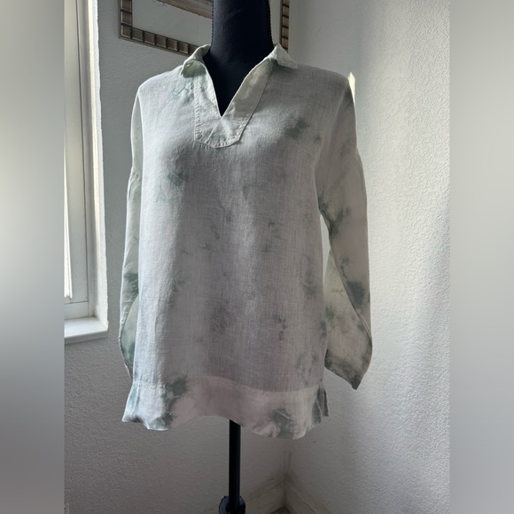 Rachel Zoe Tie Dye Mint & Ivory Linen Blouse - Picture 1 of 16